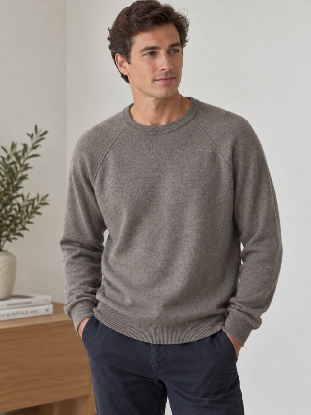 Banana Republic Men’s 100% Extra Fine Merino Wool Sweater Brown Taupe L